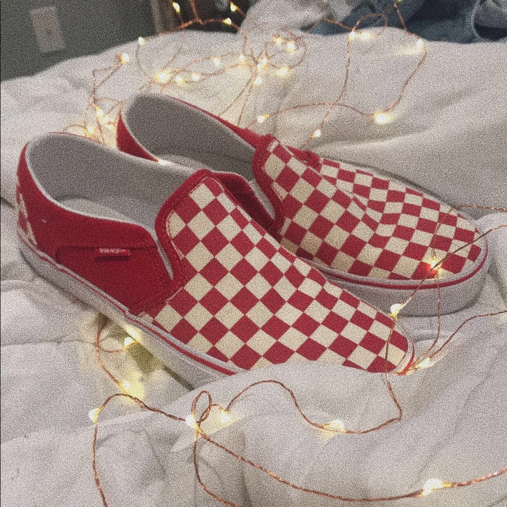 Red Checkerboard Slip On Vans